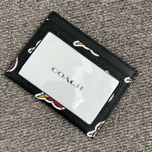 COACH CW922 Slim Id Card Case Heart Bolt Print Coated Canvas&Leather Black Multi - Picture 4 of 5